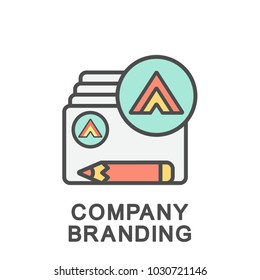 Icon company branding. Corporate style on business papers and souvenirs of the company. The thin contour lines with color fills.