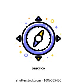 Icon of compass for direction in time management concept. Flat filled outline style. Pixel perfect 64x64. Editable stroke