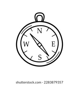 Icon compass doodle. Vector illustration of a mechanical compass, orientation in a hike.