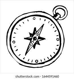 Icono de brújula dibujada a mano sobre el tema del viaje. La navegación marítima y la temática de la playa. Lápiz dibujado a mano. Ilustración Vector eps.