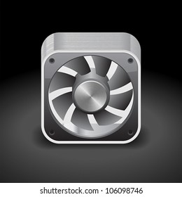 Icon for computer cooler. Dark background. Vector saved as eps-10, file contains objects with transparency.