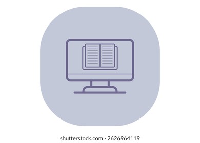 Icon of computer displaying open book on its screen. Online learning and digital education concept