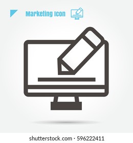 icon Computer gadget with pencil marketing vector illustration isolated sign symbol logo objects thin line for web, modern minimalistic flat design vector on white background
