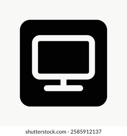 Icon of a computer monitor in black and white. Simple monitor design, square shape. Minimalist monitor icon, perfect for tech themes. User interface icon vector.