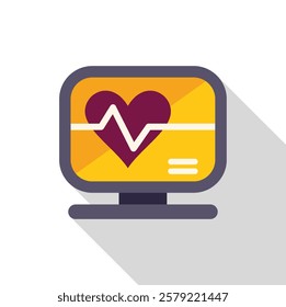 Icon of a computer monitor displaying heartbeat rate with cardiogram, concept of online medical support