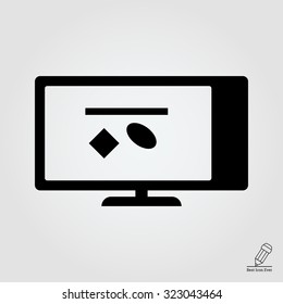 Icon of computer monitor with geometric figures on screen