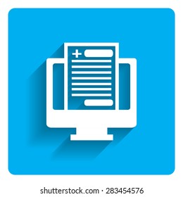 Icon Of Computer Monitor And Health Record Document On Bright Blue Background