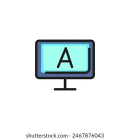 Icon of computer monitor with A letter. School marks on website, screen, cloud storage. Education concept. Can be used for topics like technology, information, internet