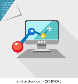 Icon of computer monitor and line graph coming out of screen