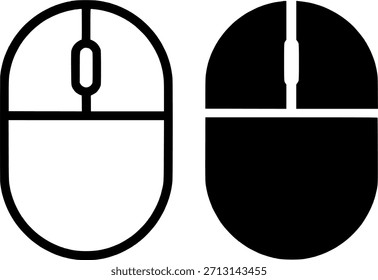 Icono, ilustración del ratón del ordenador, blanco y negro, contorno y silueta versiones