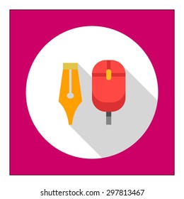 Icon of computer mouse and ink pen nib