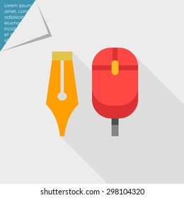 Icon of computer mouse and ink pen nib