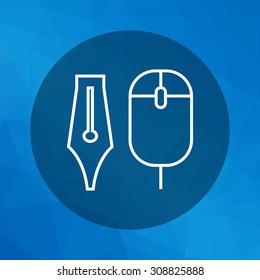 Icon of computer mouse and ink pen nib