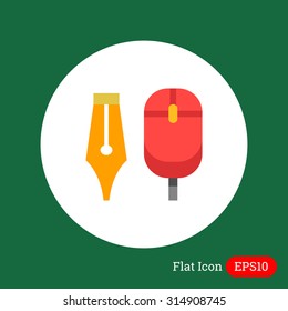 Icon of computer mouse and ink pen nib