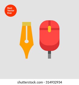Icon of computer mouse and ink pen nib