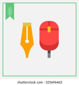Icon of computer mouse and ink pen nib