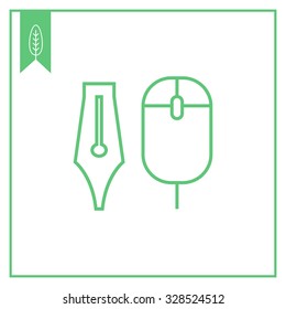 Icon of computer mouse and ink pen nib