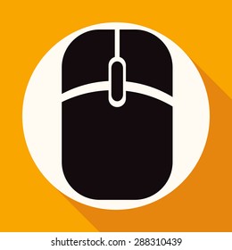 Icon Computer mouse on white circle with a long shadow
