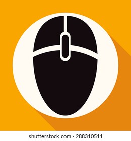 Icon Computer mouse on white circle with a long shadow