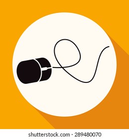 Icon Computer mouse on white circle with a long shadow