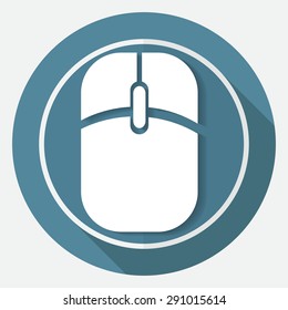 Icon Computer mouse on white circle with a long shadow