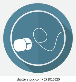 Icon Computer mouse on white circle with a long shadow