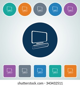 Icon of Computer in Multi Color Circle & Square Shape. Eps-10.