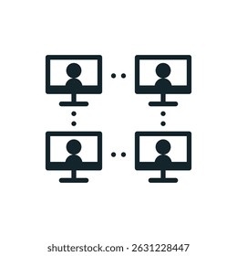 Ícone da rede de computadores conectando os empresários que trabalham remotamente, conceito de cidade inteligente