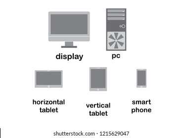 icon computer network phone line, mobile laptop desktop icons tablet, vector pc set internet server screen mouse device monitor notebook panel control