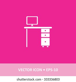 Icon of Computer on Magenta Color Background. Eps-10.