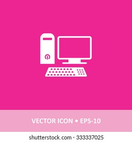 Icon of Computer on Magenta Color Background. Eps-10.
