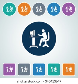 Icon of Computer Operator in Multi Color Circle & Square Shape. Eps-10.