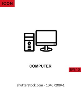 Icon computer. Outline, line or linear vector icon symbol sign collection for mobile concept and web apps design.