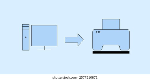 Icon of computer and printer output. 2D illustration hardware output. Vector design.