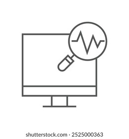 Icon of a computer screen with a magnifying glass showing a heartbeat line, symbolizing system monitoring or data analysis