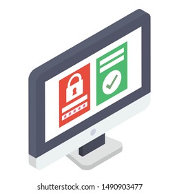 Icon of computer security isometric design.