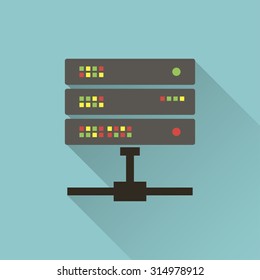 Icon Of Computer Server. Super Computer Web UI Symbol. Big Data Calculations Illustration