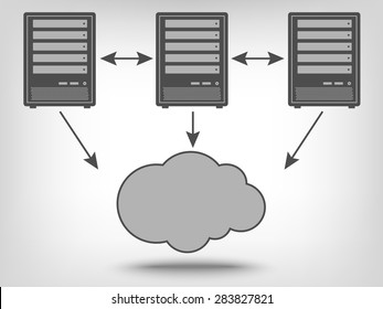 Icon of computer servers and cloud computing as a concept