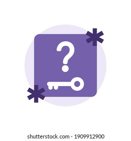 an icon concept about forgot password, password recovery, forgot account security. illustration of the question mark, key, and asterisk symbol. flat style. vector design element