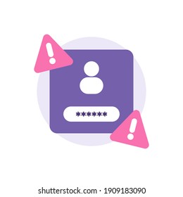 an icon concept about wrong password, error warning or account security warning. illustration of an exclamation mark symbol, account symbol or a person symbol. flat style. vector design element