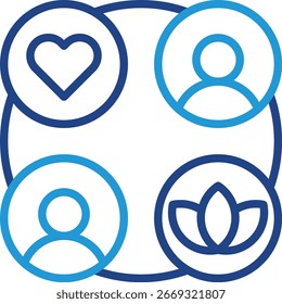 Un ícono del concepto de bienestar equilibrado e integrado, donde la salud interna, las relaciones sociales y el crecimiento espiritual están interconectados para crear armonía.