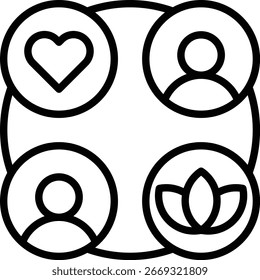 Un ícono del concepto de bienestar equilibrado e integrado, donde la salud interna, las relaciones sociales y el crecimiento espiritual están interconectados para crear armonía.