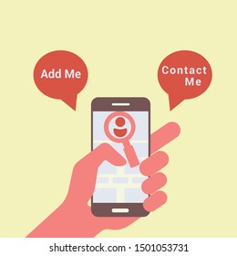 Icon Concept of Contacts. Symbol of Connection, Support or Contacts. Mobile phone in hand with human profile