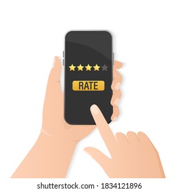 Icon for concept design. Flat rate smartphone for mobile device design. Mobile device concept. Vector illustration. Rating hands with smartphone.