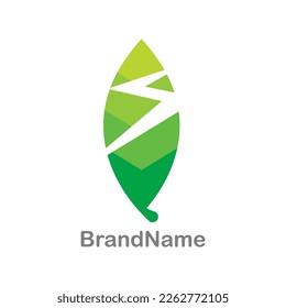 Icon concept for energy-friendly, fusion of energy symbol or thunderbolt and green leaf, graphic vector on white background.