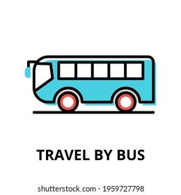 Icon concept of Travel by Bus, travel collection, modern flat line design, vector illustration, for graphic and web design