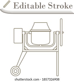 Icon Of Concrete Mixer. Editable Stroke Simple Design. Vector Illustration.