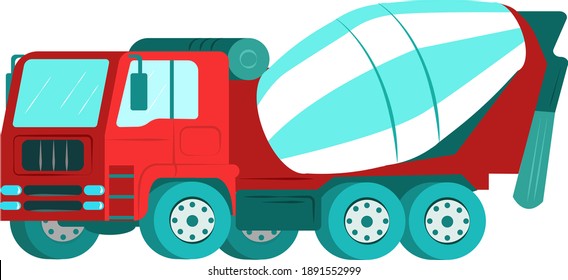 Icon concrete mixer, professional construction vehicle equipment, truck blender flat vector illustration, isolated on white. Concept heavy arrangement machinery, building facility mechanism.