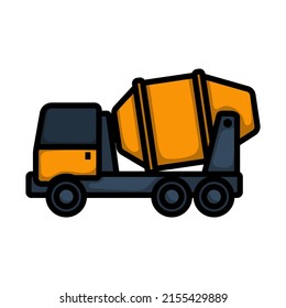 Icon Of Concrete Mixer Truck. Editable Bold Outline With Color Fill Design. Vector Illustration.