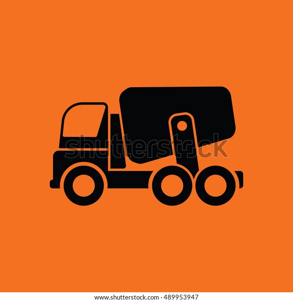 Icon of Concrete mixer truck . Orange\
background with black. Vector\
illustration.
